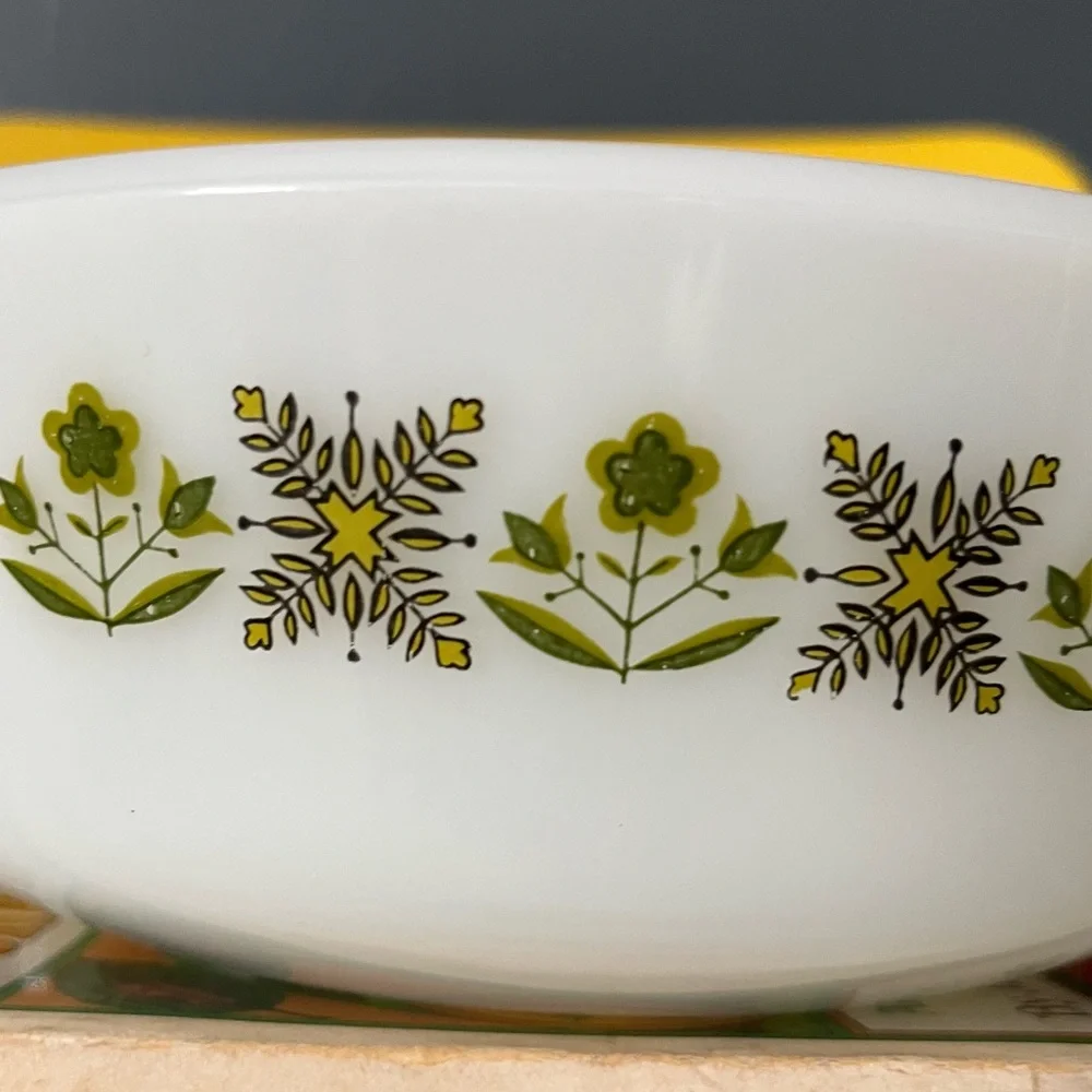 Vintage Fire King Meadow Green Casserole dish